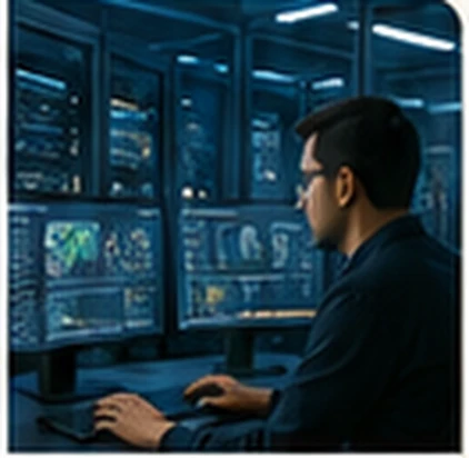 Engineer validating a deployment in a server room