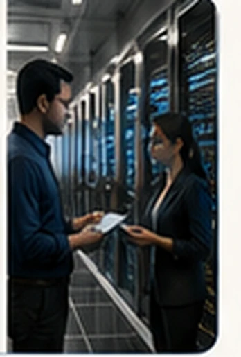 Security specialists discussing controls inside a data centre