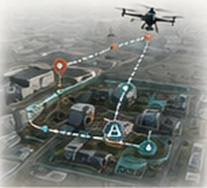 Simulated drone attack path with waypoints drawn over a facility map