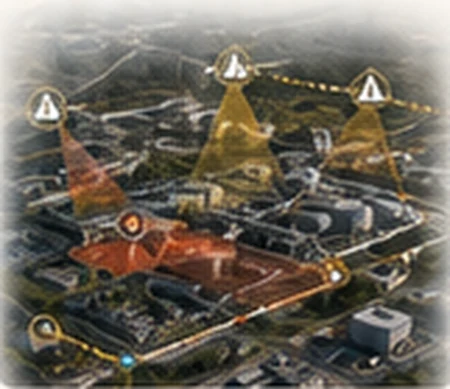 Sensor coverage map highlighting detection gaps and blind spots in red