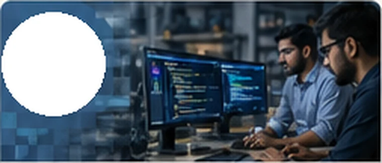 Engineers building a secure on-site AI platform on dual monitors