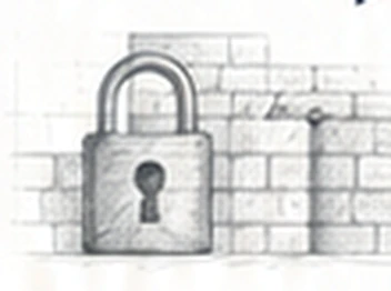 Sketch of a padlock on a wall, security constraints shaping the design